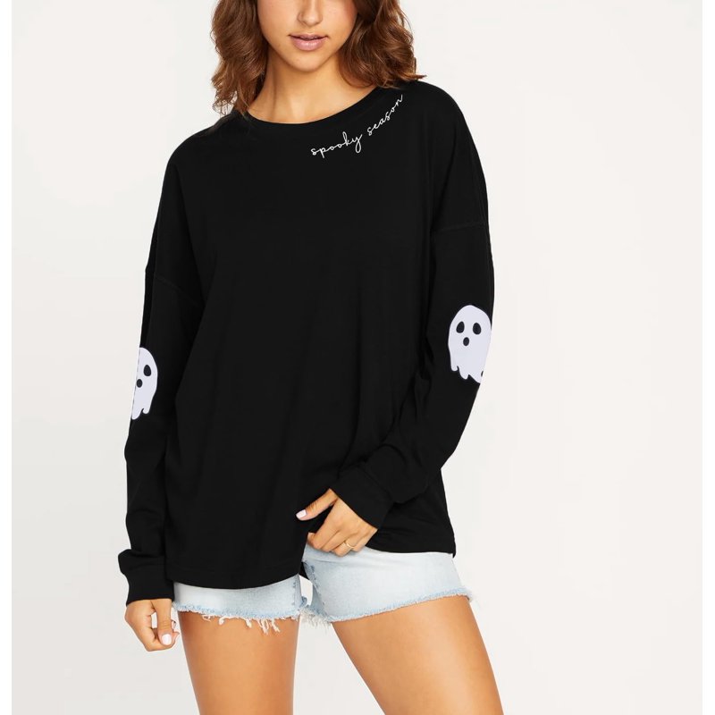 KimSoong Women's Halloween Ghost Graphic Crew Neck Sweater - Black, L