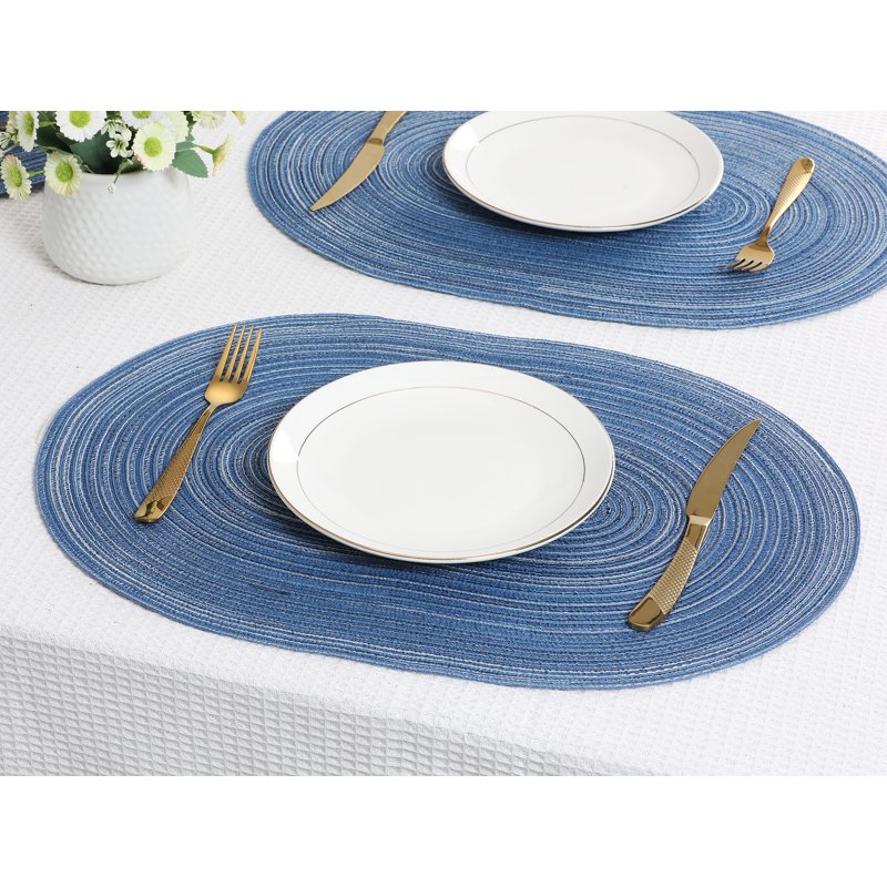 Oval Placemats for Dining Table - 6 Pack, Blue 19.7" x 14"