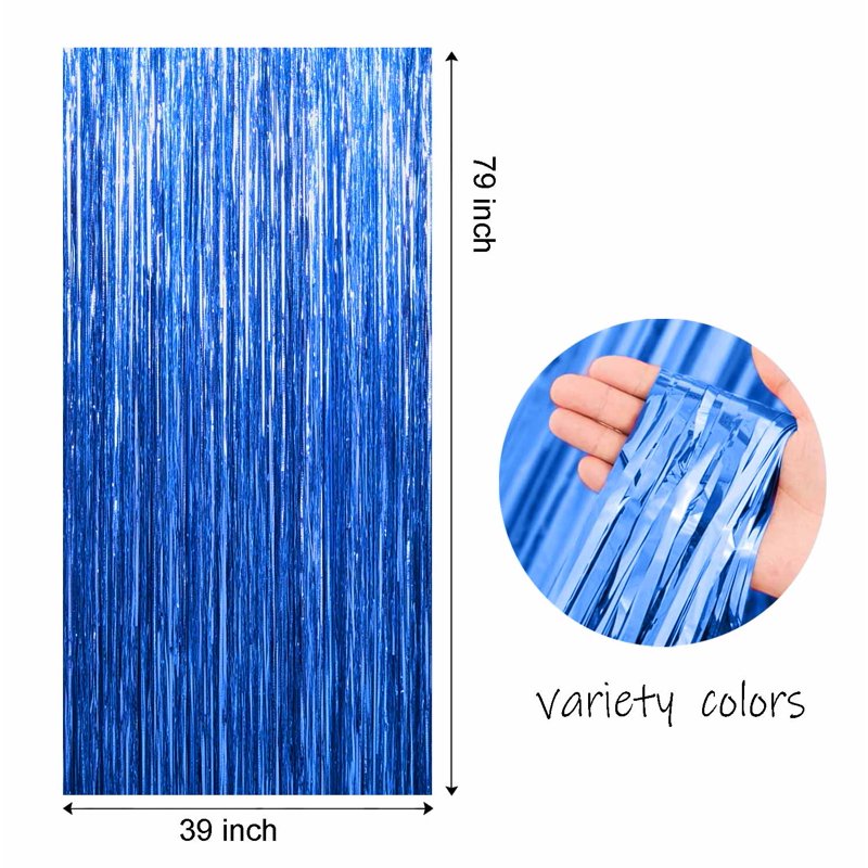 Blue Foil Fringe Curtain 3-Pack for Events - Birthday, Wedding, Party Decoration - Variation of 3