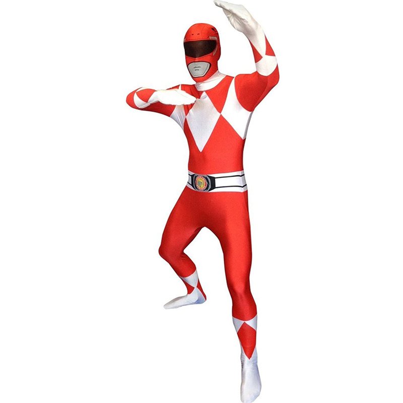 Adult Red Power Ranger Morphsuit Costume XL - Superhero Fancy Dress Halloween