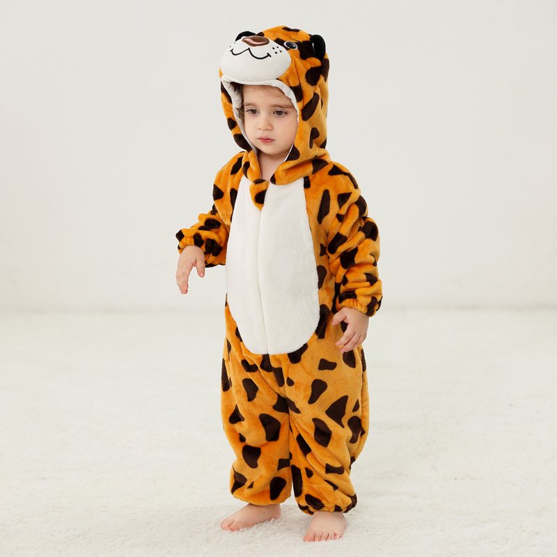 Kids Animal Cosplay Romper Hooded Zipper Jumpsuit for 3-6 Months - Orange, Unisex