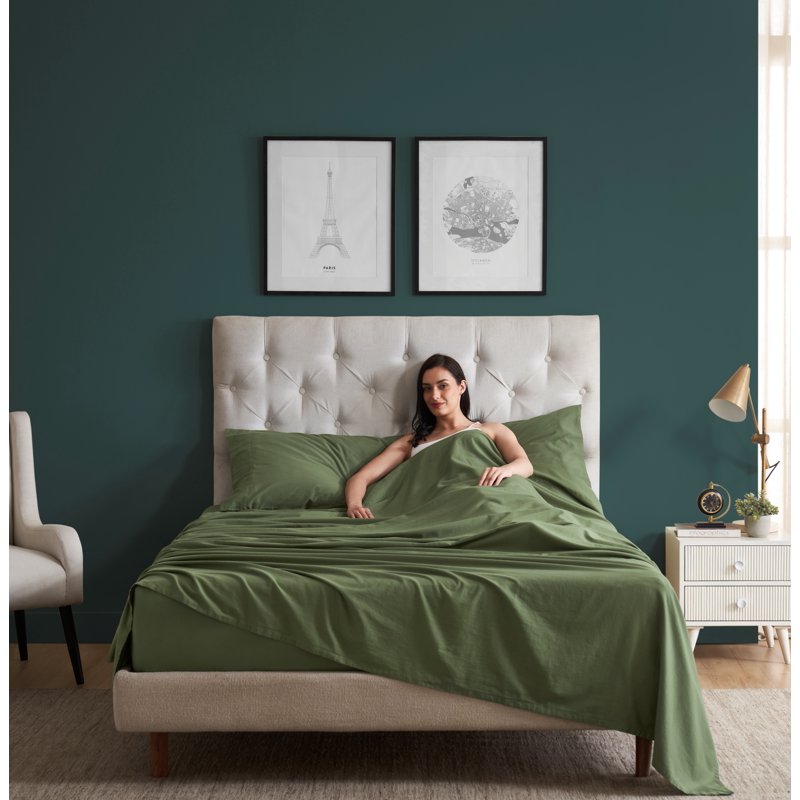 King Cotton Pillowcases - 220 Thread Count Brushed Sateen, Bay Leaf Set of 2