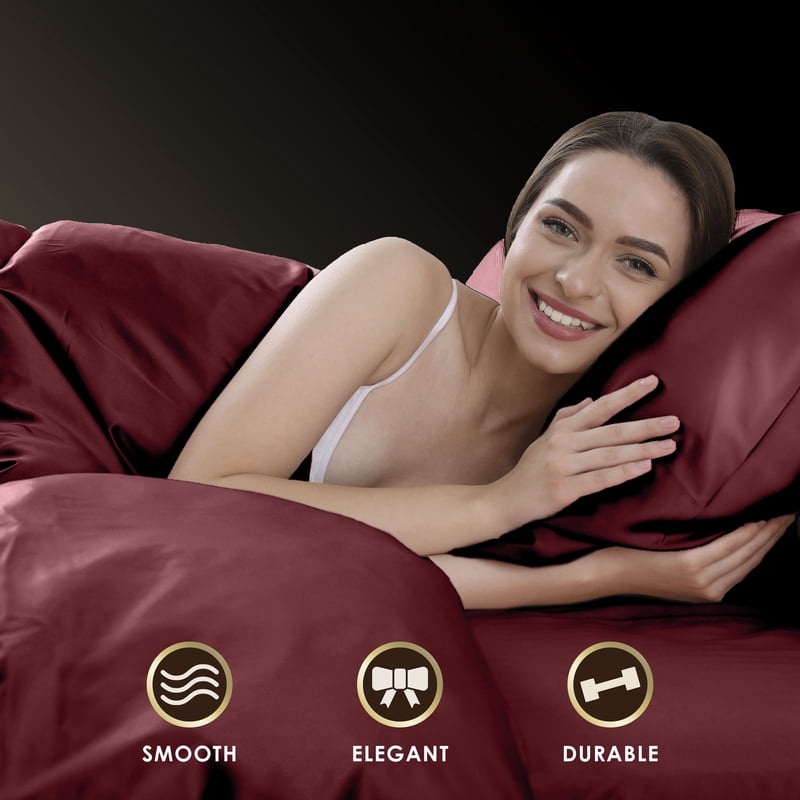 King Satin Sheet Set - Red, Silky Smooth Bed Sheets for Hair & Skin, All Season Luxury