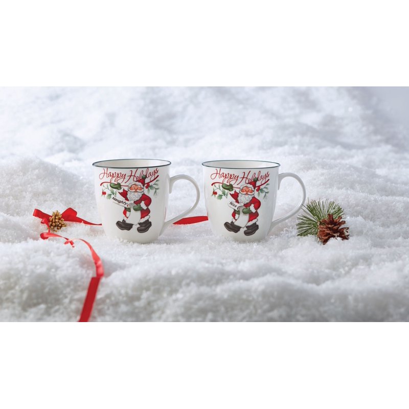 Winterberry 20-Ounce Porcelain Mugs Set - Naughty & Nice