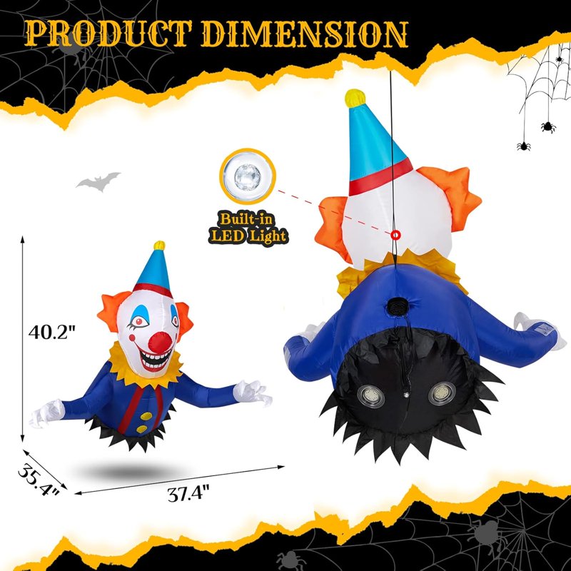 Inflatable Halloween Yard Decoration with Built-in LED Lights - 3.3FT Clown