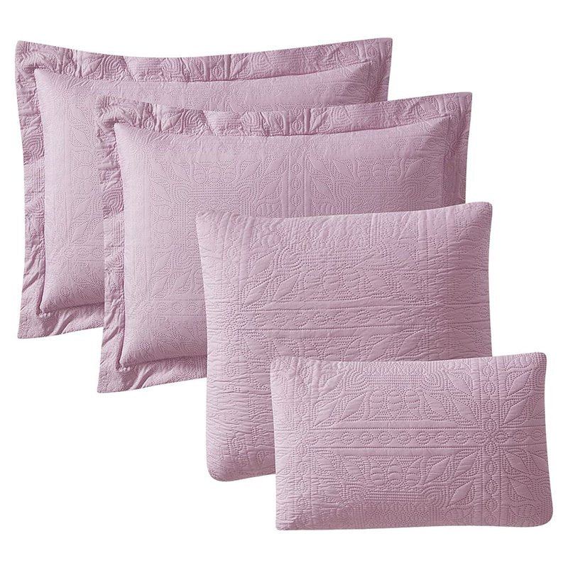 Nestl 5 Piece Queen Quilt Set - Lavender Dream, Grid Weave Microfiber Bedspread
