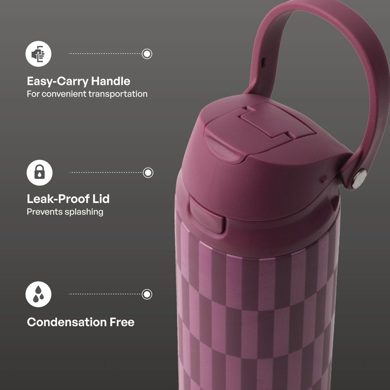 24oz Insulated Stainless Steel Water Bottle - Berry Print, 2-in-1 Lid