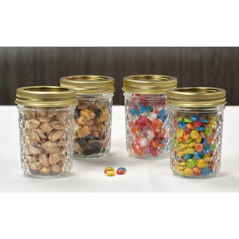 8 oz Mason Jars - Quilted Glass Canning Jars with Lids, 12-Pack