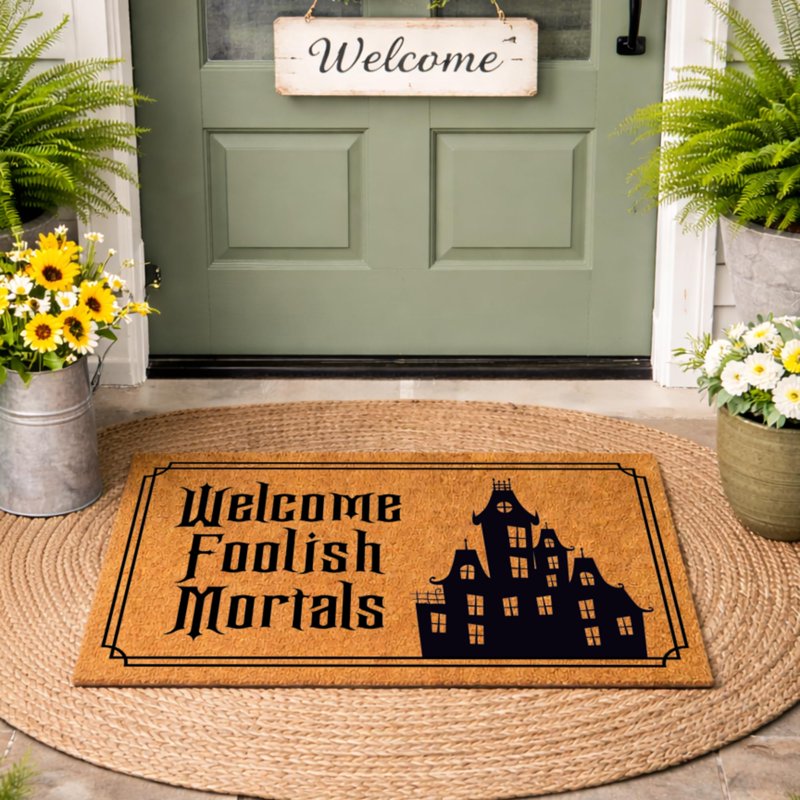 Halloween Haunted House Door Mat 36x60 Welcome Foolish Mortals - Outdoor Rug