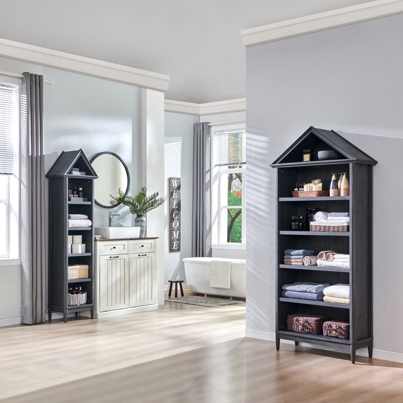 Tall Grey Bathroom Cabinet - 75.9" Arch Storage with Adjustable Shelves - Freestanding Waterproof Wood