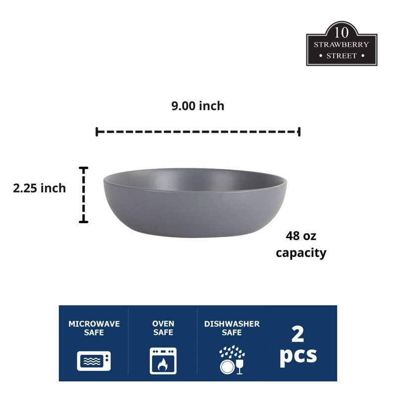 9" Serving Bowl Set of 2 - Matte Charcoal - 48oz