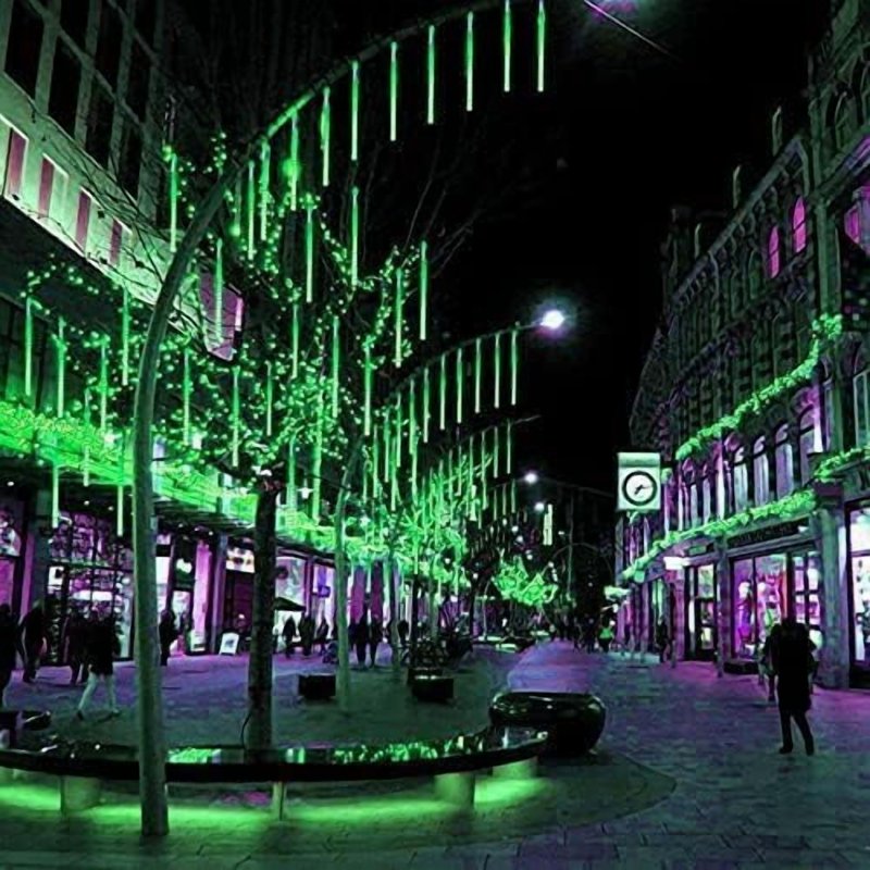 Green 30cm Meteor Rain String Lights - Solar Outdoor Christmas Party Decor