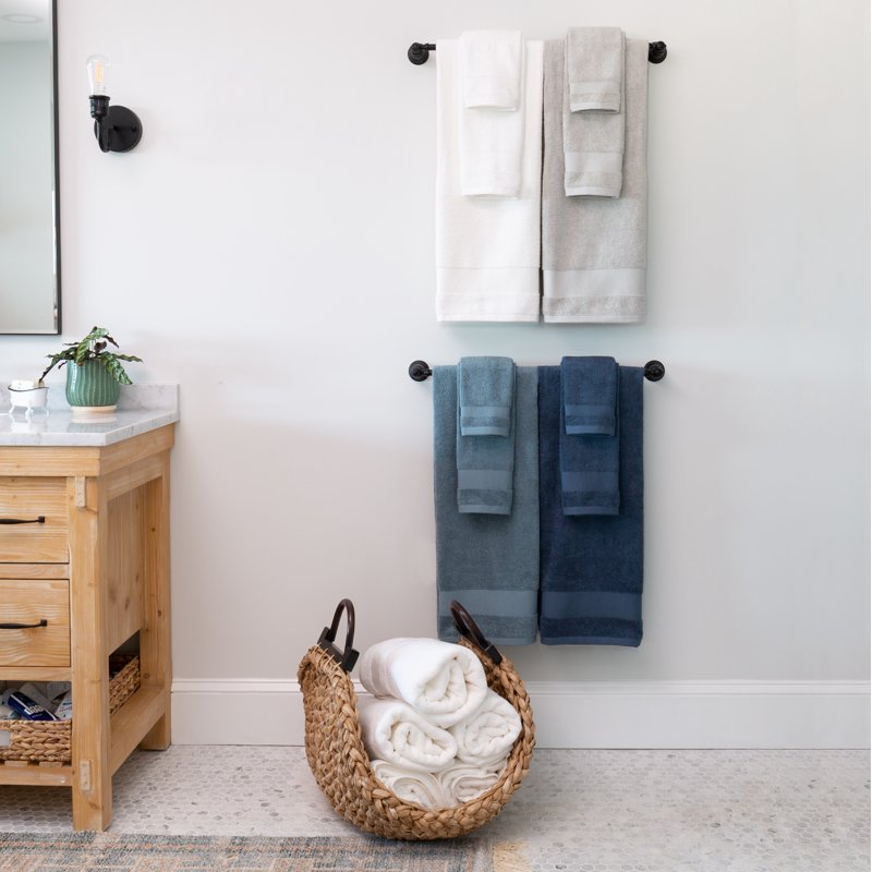 Farmhouse Cotton Bath Towel Set - Light Blue, 6 Pieces - Hotel Quality