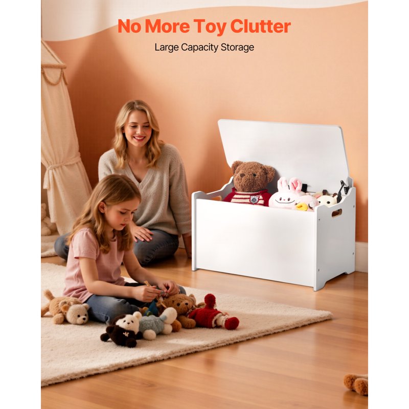 Kids Wooden Storage Bench with Backrest - Toy Chest & Seating