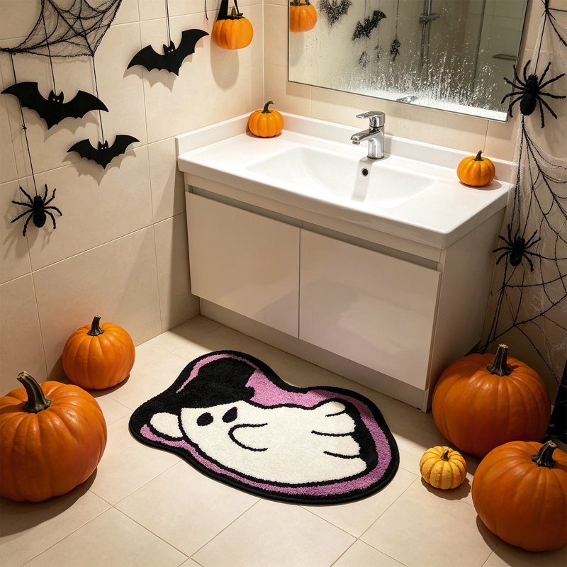 Halloween Ghost Bath Mat - Cute Spooky Welcome Doormat for Bathroom & Entryway - Variation 09 Ghost Bath Mat I