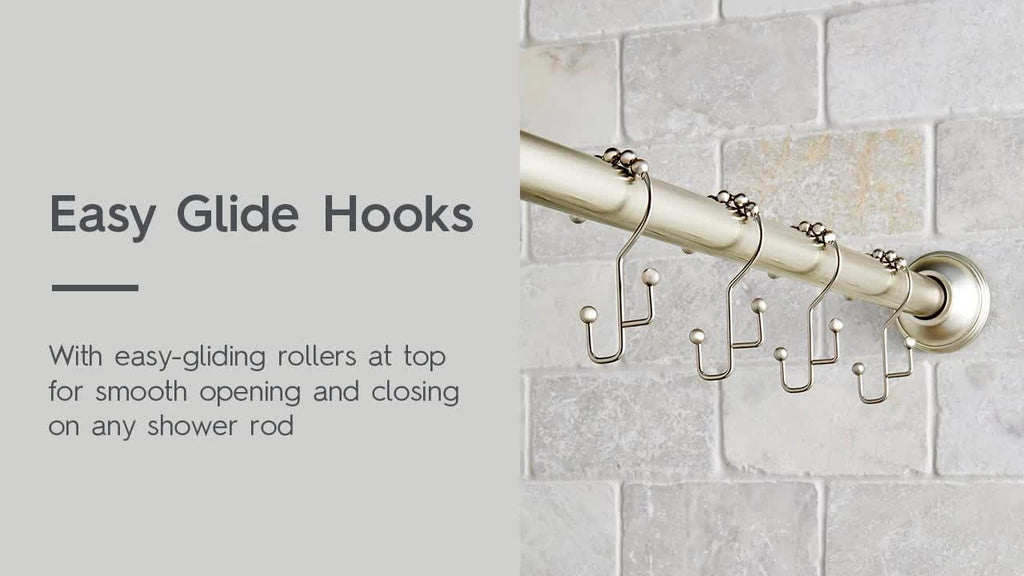 Satin Nickel Double Shower Hooks Set - Rustproof Easy Glide 12 Pack