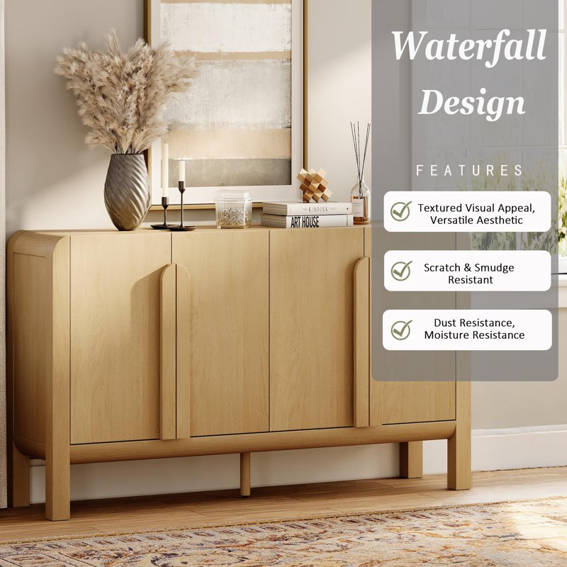 126" Modern Accent Cabinet with 8 Doors & Adjustable Shelves - Oak, 2 Pack
