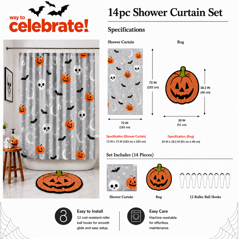Skull & Bones 14-Piece Bathroom Set with Shower Curtain and Rug