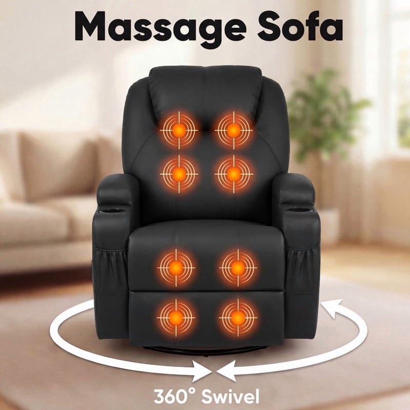 Swivel Rocker Recliner Chair with Massage - Multiple Colors