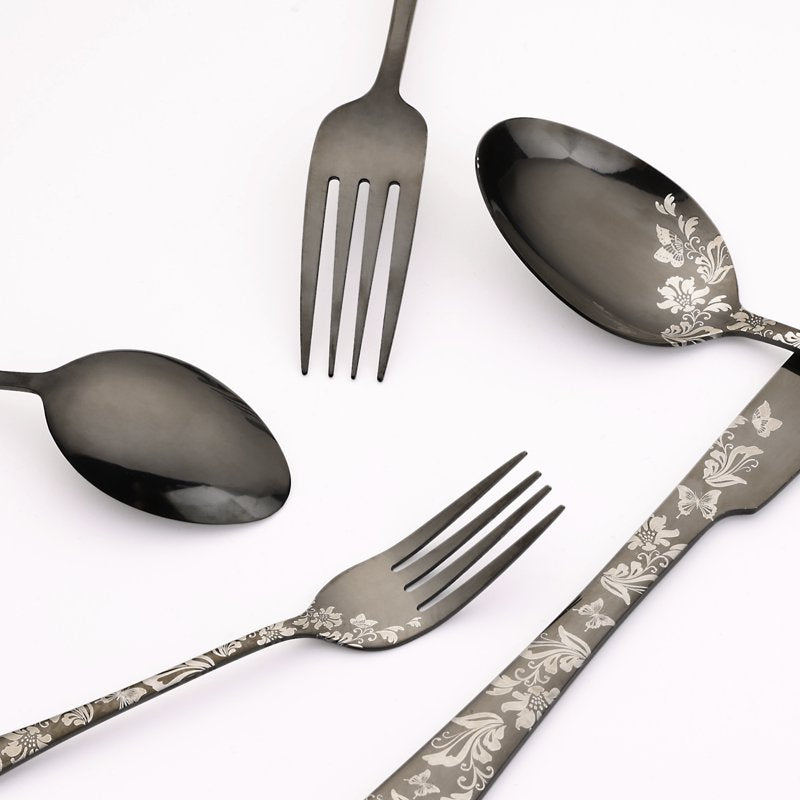 20-Piece Stainless Steel Flatware Set - Black Cutlery
