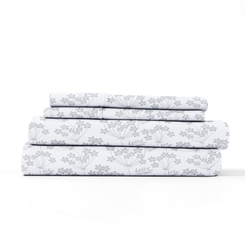 Full Microfiber Bed Sheets Set with Chantilly Lace Pattern - Light Blue