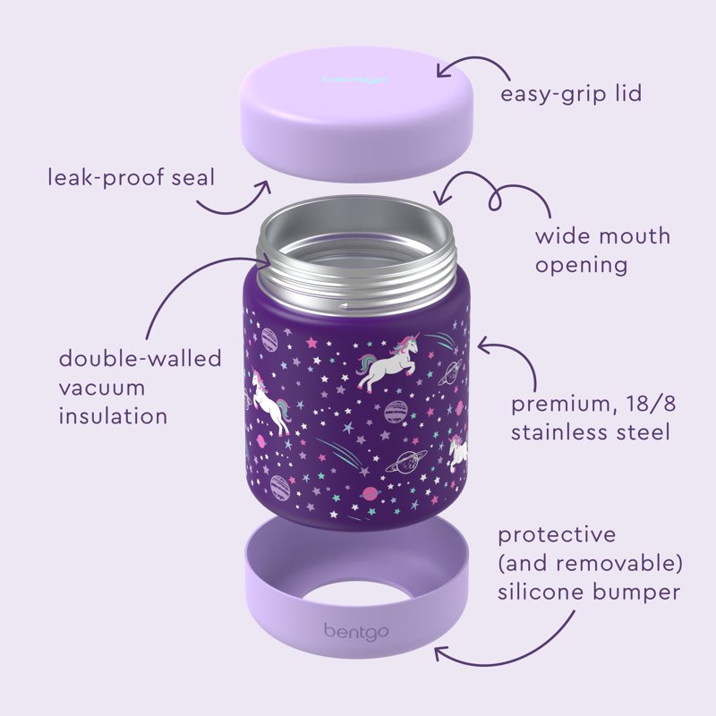 Stainless Steel Kids Food Jar - 11 fl oz Leak-Proof Container - Unicorn