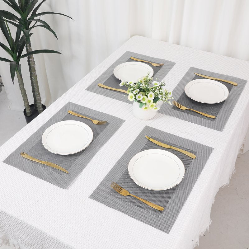 Washable Wipeable Table Placemats - Set of 8, Silver Gray 18x12