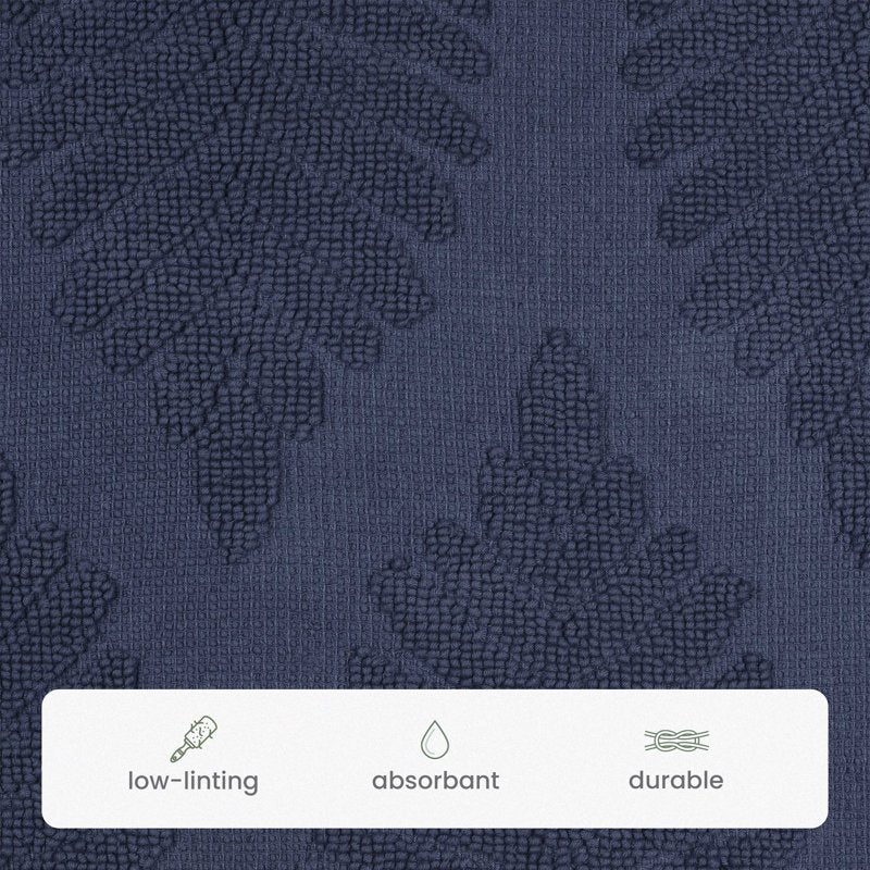 Martex Fern Ogee Navy Cotton Bath Rug 20x32 Non-Slip Absorbent Mat