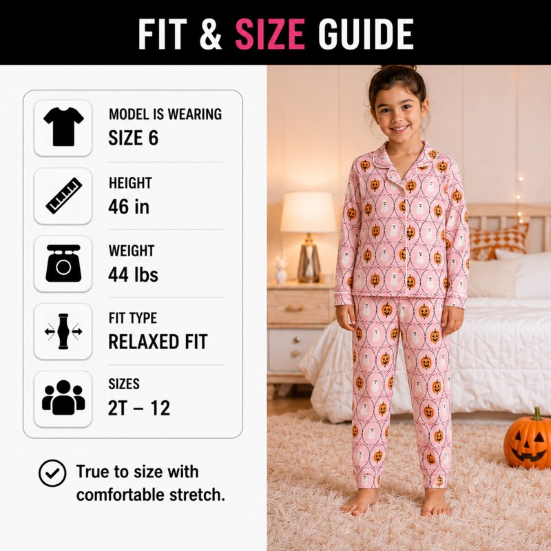 Pink Pumpkin Girls Pajamas Set - 2T 3T Halloween Long Sleeve Sleepwear