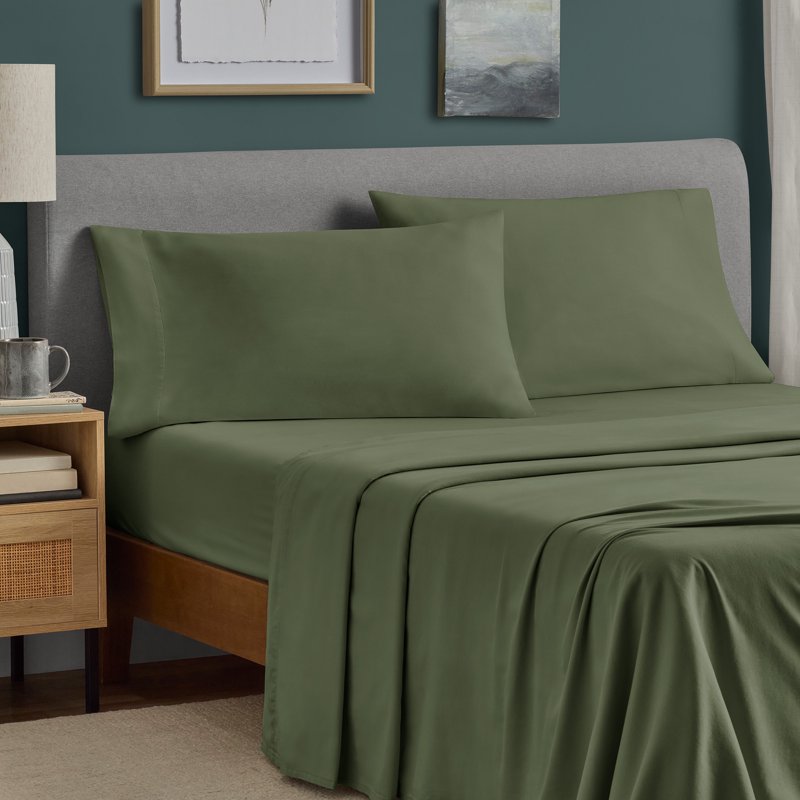 King Cotton Pillowcases - 220 Thread Count Brushed Sateen, Bay Leaf Set of 2