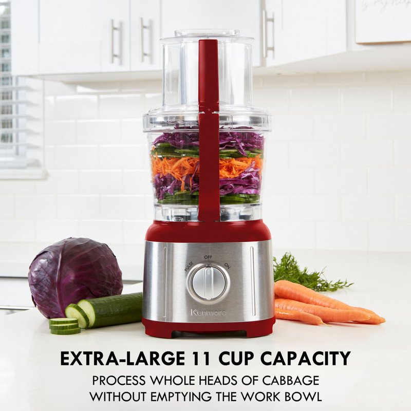11-Cup Food Processor with Reversible Slicing Disc - Red/Silver