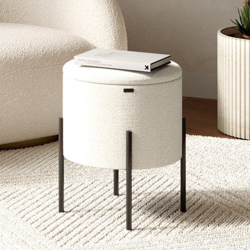 Small Round Ottoman with Storage - Upholstered Foot Stool