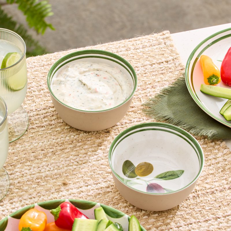 14 oz Reusable Bamboo Melamine Dip Bowl Set - Olive (2 Count)