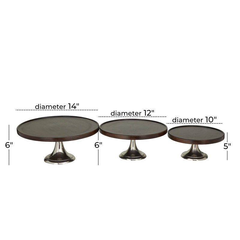 Dark Brown Mango Wood Cake Stand Set - 14", 12", 10"