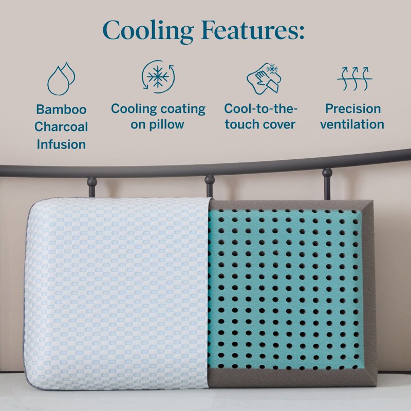 Lucid Cooling Charcoal Gel Memory Foam Pillow - Queen, Traditional