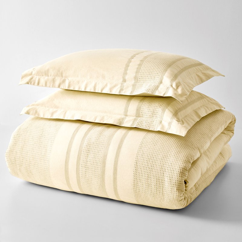 Full/Queen Waffle Stripe Comforter Set - Cream 3-Piece Bed Bedding