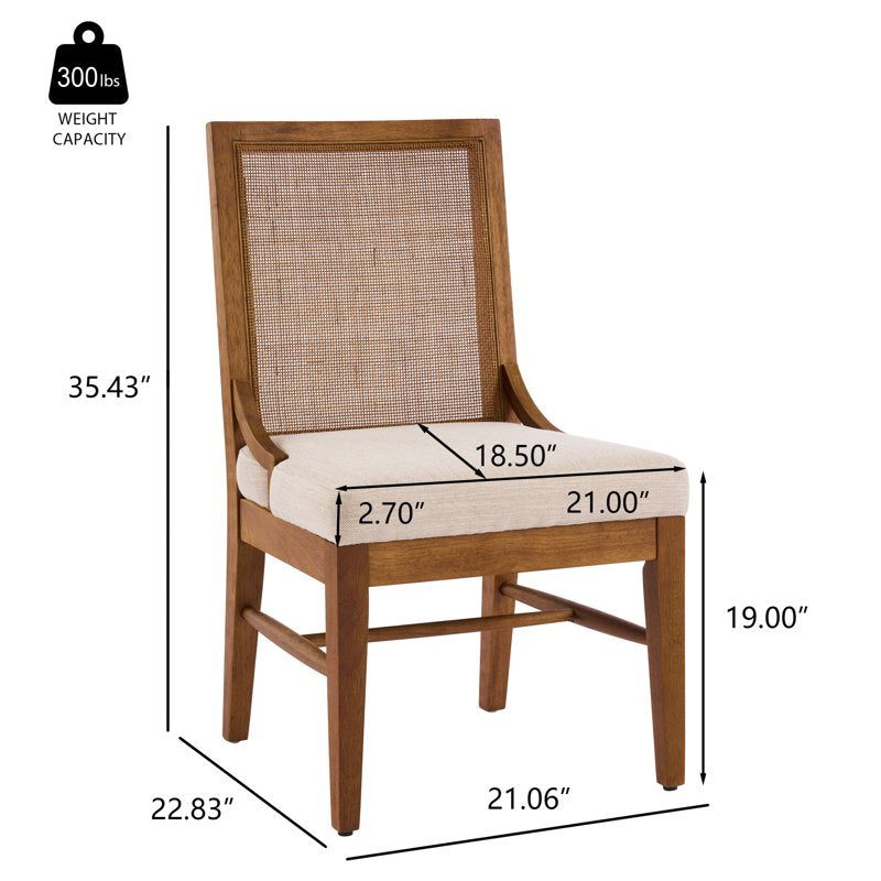 Upholstered Dining Chair Set of 4 - Beige & Walnut with Cane Back