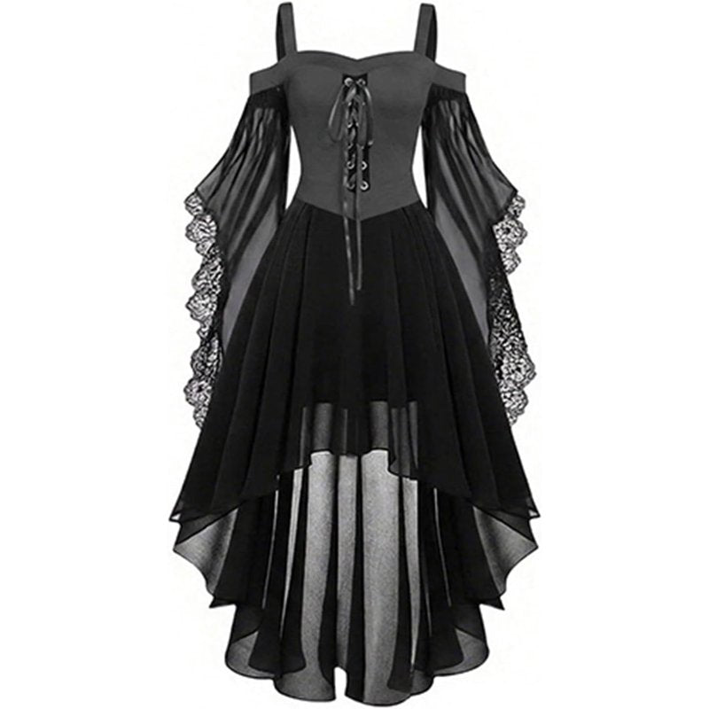 Women's Gothic Witch Costume Mesh Dress with Butterfly Sleeves - Grey XX-Large Halloween Cosplay