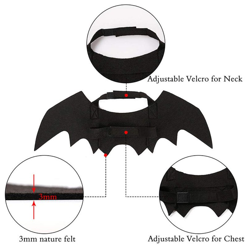 Adjustable Bat Pet Collar for Cats & Small Dogs Halloween Costume Accessory