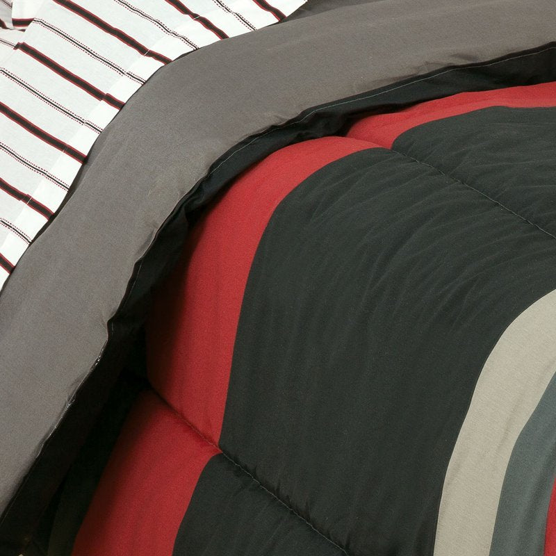 Twin XL Rugby Stripe Reversible Comforter Set - Red Bed in a Bag Variation