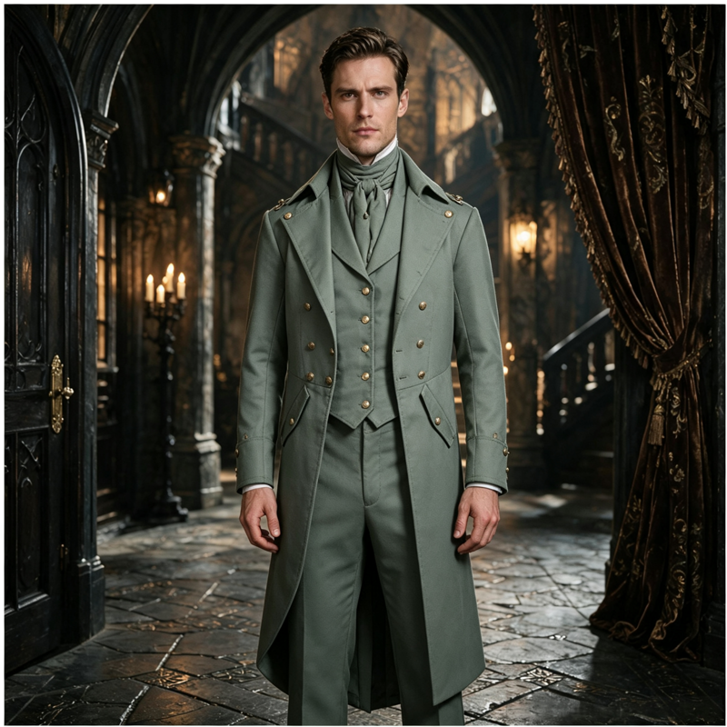Men Gothic Steampunk Tailcoat Jacket for Halloween & Cosplay - S Dark Gray