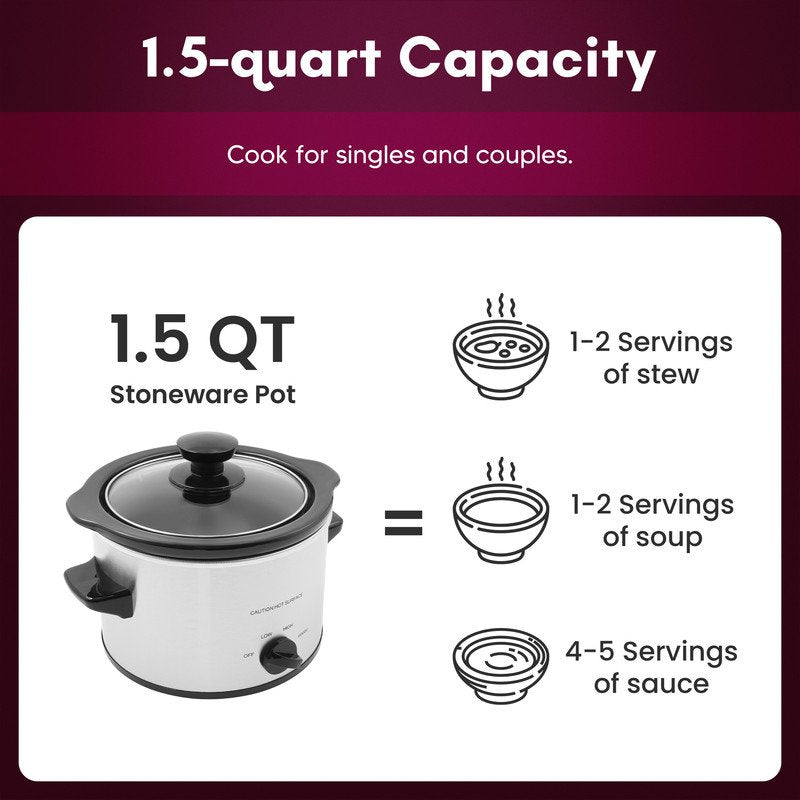 1.5-Quart Mini Slow Cooker with Adjustable Settings and Keep Warm