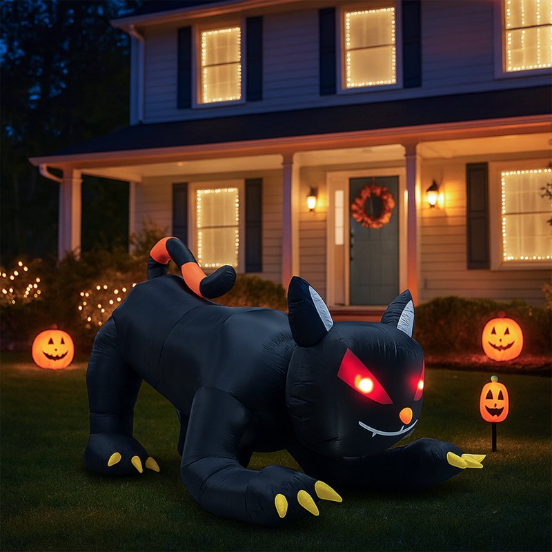 6.5Ft Black Cat Inflatable Halloween Yard Decor with LED Lights - Spooky & Fun