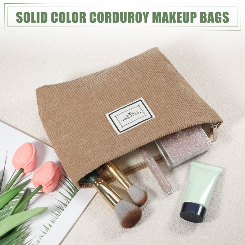 Corduroy Makeup Bag - Mini Zipper Cosmetic Pouch