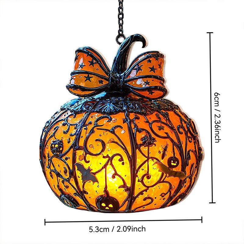 Halloween Stained Glass Hanging Pumpkin Ornament - Bat Star Design, Indoor Decor, Variation #01