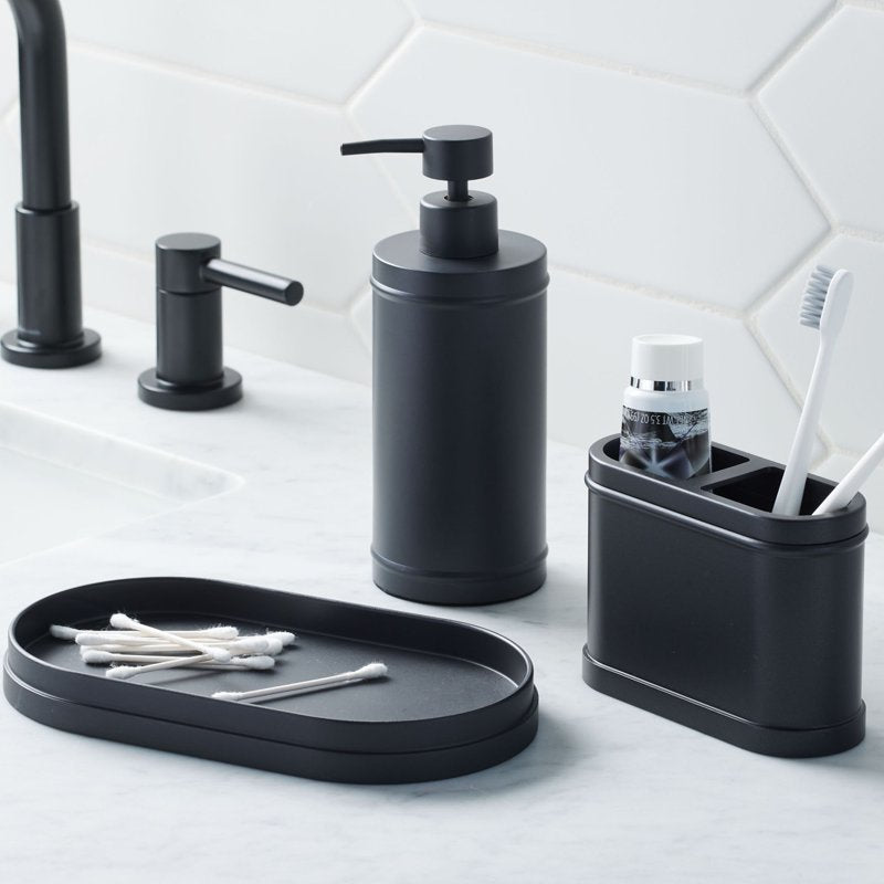 Black Metal Toothbrush Holder - Modern Bathroom Counter Organizer