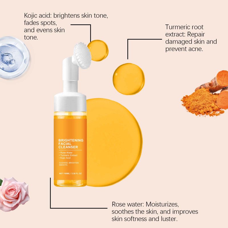 Turmeric Facial Cleanser with Brush for All Skin Types - 3.38 fl oz