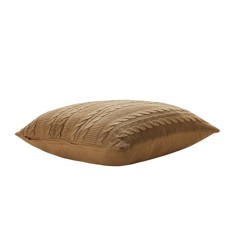 Taupe Cable Knit Decorative Pillow 18x18 Inches - Cotton & Polyester