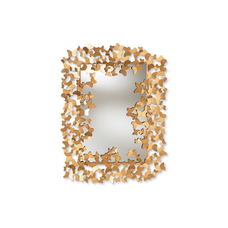 Antique Gold Butterfly Wall Mirror - Modern Rectangular Accent Decor