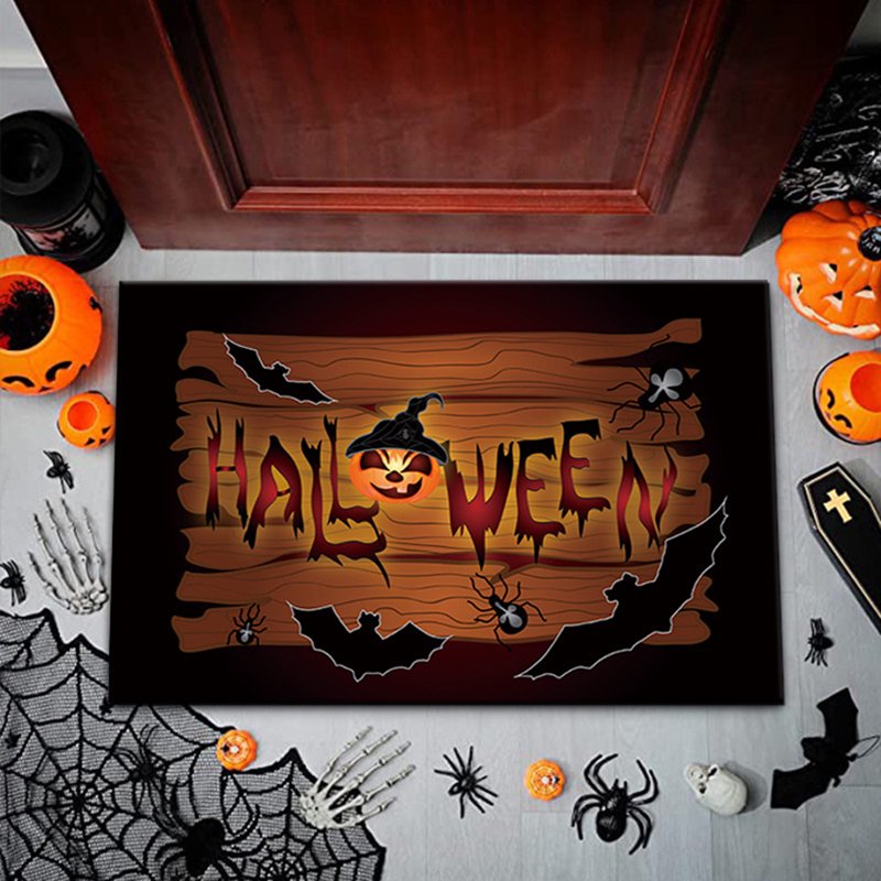 Halloween Door Mat with Skull and Blood Print - Terrifying Front Door Decor - Variation C